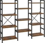 SUPERJARE Triple 4 Tier Bookshelf, Bookcase with 11 Open Display Shelves, Wide Book Shelf Book Case for Home & Office, Rustic Brown SUPERJARE Triple 4 Tier Bookshelf, Bookcase with 11 Open Display Shelves, Wide Book Shelf Book Case for Home & Office, Rustic Brown