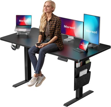 Marsail Standing Desk Adjustable Height, 55×24 Inch Electric Standing Desk with Storage Bag, Stand up Desk for Home Office Computer Desk Memory Preset with Headphone Hook Marsail Standing Desk Adjustable Height, 55×24 Inch Electric Standing Desk with Storage Bag, Stand up Desk for Home Office Computer Desk Memory Preset with Headphone Hook