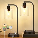 Set of 2 Industrial Table Lamps with 2 USB Port, Fully Stepless Dimmable Bedside Lamps for bedrooms, Nightstand Desk Lamp with Seeded Glass Shade for Reading Living Room Office 2 LED Bulb Included Set of 2 Industrial Table Lamps with 2 USB Port, Fully Stepless Dimmable Bedside Lamps for bedrooms, Nightstand Desk Lamp with Seeded Glass Shade for Reading Living Room Office 2 LED Bulb Included