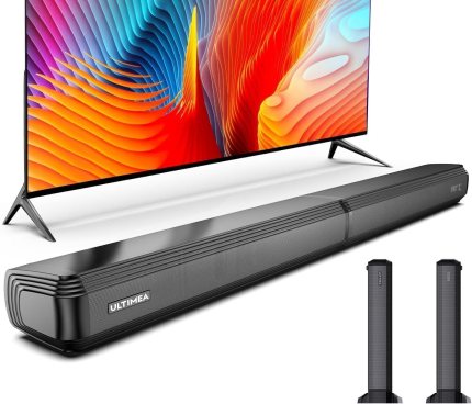 ULTIMEA 2.2ch Sound Bar for Smart TV, Peak Power 100W, 2-in-1 Detachable Soundbar for TV, Bluetooth 5.3 TV Sound Bar, 3 EQ Modes, Bass Adjustable, App, HDMI ARC/Optical/Aux/Wall Mount, Apollo S40 ULTIMEA 2.2ch Sound Bar for Smart TV, Peak Power 100W, 2-in-1 Detachable Soundbar for TV, Bluetooth 5.3 TV Sound Bar, 3 EQ Modes, Bass Adjustable, App, HDMI ARC/Optical/Aux/Wall Mount, Apollo S40