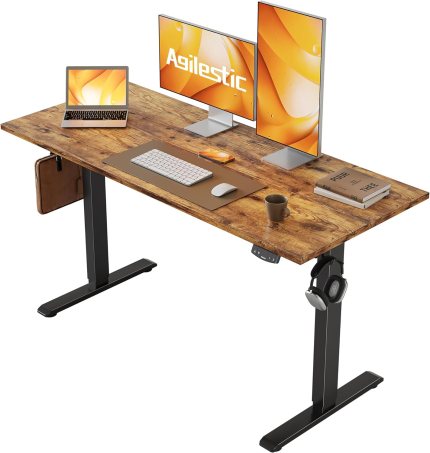 Agilestic Electric Standing Desk, 48 x 24 Inches Height Adjustable, Sit Stand Up for Work Office Home, Ergonomic Rising Computer Table With Memory Preset, Rustic Brown Agilestic Electric Standing Desk, 48 x 24 Inches Height Adjustable, Sit Stand Up for Work Office Home, Ergonomic Rising Computer Table With Memory Preset, Rustic Brown