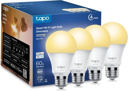 Tapo TP-Link Smart Light Bulbs, 800 Lumens (60W Equivalent), 2700K Soft Warm White LED Bulb, Dimmable, Compatible with Alexa and Google Home, No Hub Required, A19 E26, L510E (4-Pack) Tapo TP-Link Smart Light Bulbs, 800 Lumens (60W Equivalent), 2700K Soft Warm White LED Bulb, Dimmable, Compatible with Alexa and Google Home, No Hub Required, A19 E26, L510E (4-Pack)