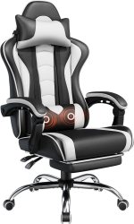 Yaheetech Gaming Chair, Video Game Chair with Massage Lumbar Support and Footrest Height Adjustable Ergonomic Computer Gaming Chair with Swivel Seat and Headrest, Black/White Yaheetech Gaming Chair, Video Game Chair with Massage Lumbar Support and Footrest Height Adjustable Ergonomic Computer Gaming Chair with Swivel Seat and Headrest, Black/White