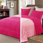 Exclusivo Mezcla Lightweight Reversible 3-Piece Comforter Set All Seasons, Down Alternative Comforter with 2 Pillow Shams, Queen Size, Hot Pink/Bright Pink Exclusivo Mezcla Lightweight Reversible 3-Piece Comforter Set All Seasons, Down Alternative Comforter with 2 Pillow Shams, Queen Size, Hot Pink/Bright Pink