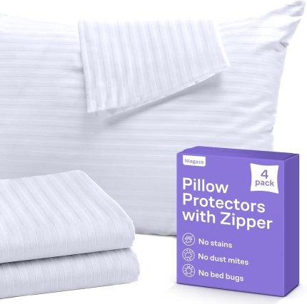 Set of 4 Pillow Protectors with Zipper Standard Size – 100% Resistant to Stains, Dust & Dirt – Washable Covers for Increased Pillow Lifespan Set of 4 Pillow Protectors with Zipper Standard Size – 100% Resistant to Stains, Dust & Dirt – Washable Covers for Increased Pillow Lifespan