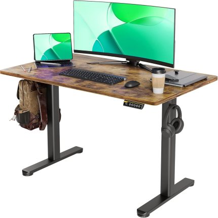 Claiks Electric Standing Desk, Adjustable Height Stand up Desk, 24×48 Inches Sit Stand Home Office Desk with Splice Board, Black Frame/Rustic Brown Top Claiks Electric Standing Desk, Adjustable Height Stand up Desk, 24×48 Inches Sit Stand Home Office Desk with Splice Board, Black Frame/Rustic Brown Top