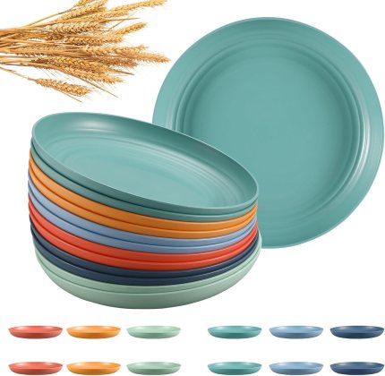 12 Pcs Unbreakable Deep Dinner Plates Set, 10 inch Reusable Plastic Wheat Straw Plates, Microwave and Dishwasher Safe Plate for Kitchen, Lightweight Plate for Dessert, BPA Free, 6 Colors 12 Pcs Unbreakable Deep Dinner Plates Set, 10 inch Reusable Plastic Wheat Straw Plates, Microwave and Dishwasher Safe Plate for Kitchen, Lightweight Plate for Dessert, BPA Free, 6 Colors