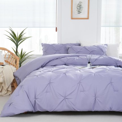 DOWNCOOL Comforter Set – 3 Piece Lavender Purple Bedding Set, All Season Soft Fluffy Cute Pinch Pleat Bed Set, Light Purple Pintuck Comforter Full Size with 2 Pillowcases DOWNCOOL Comforter Set – 3 Piece Lavender Purple Bedding Set, All Season Soft Fluffy Cute Pinch Pleat Bed Set, Light Purple Pintuck Comforter Full Size with 2 Pillowcases