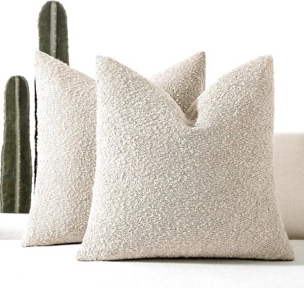 Boucle Decorative Throw Pillow Covers for Couch Set of 2, 18×18 inches, Beige Boucle Decorative Throw Pillow Covers for Couch Set of 2, 18×18 inches, Beige