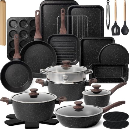 Kikcoin Pots and Pans Set Non Stick 31 Piece Kitchen Nonstick Cooking Cookware Sets with Grill Pan Saucepan Baking Sheet Utensil Kikcoin Pots and Pans Set Non Stick 31 Piece Kitchen Nonstick Cooking Cookware Sets with Grill Pan Saucepan Baking Sheet Utensil