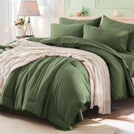 Anluoer Queen Size Comforter Sets 7 Pieces, Green Queen Bed Set with Sheets, All Season Bed in a Bag with 1 Comforter, 2 Pillowcases, 2 Pillow Shams, 1 Flat Sheet, 1 Fitted Sheet Anluoer Queen Size Comforter Sets 7 Pieces, Green Queen Bed Set with Sheets, All Season Bed in a Bag with 1 Comforter, 2 Pillowcases, 2 Pillow Shams, 1 Flat Sheet, 1 Fitted Sheet