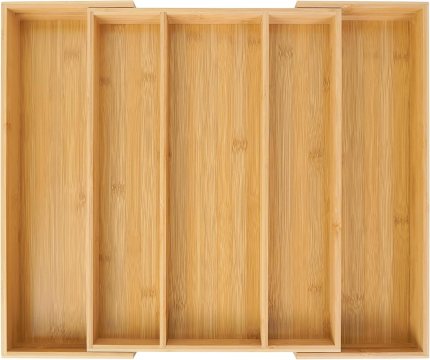 Utoplike Bamboo Expandable Kitchen Drawer Organizer, Adjustable Utensil Holder and Cutlery Tray Organiser, Drawer Divider for Silverware, Flatware, Knives in Kitchen, Bedroom, Living Room, 5 Slot Utoplike Bamboo Expandable Kitchen Drawer Organizer, Adjustable Utensil Holder and Cutlery Tray Organiser, Drawer Divider for Silverware, Flatware, Knives in Kitchen, Bedroom, Living Room, 5 Slot