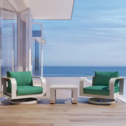 EAST OAK Signature 3 Pieces Patio Furniture Set, Outdoor Furniture with Aluminum Frame and Teak Wood Armrest, Thick Outdoor Sofa and Coffee Table, Modern Patio Conversation Set, Champagne Gold & Green EAST OAK Signature 3 Pieces Patio Furniture Set, Outdoor Furniture with Aluminum Frame and Teak Wood Armrest, Thick Outdoor Sofa and Coffee Table, Modern Patio Conversation Set, Champagne Gold & Green