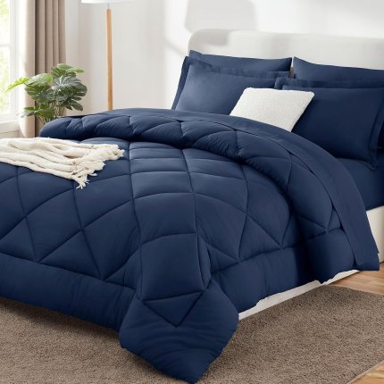 CozyLux Queen Comforter Set Navy Blue – Bed in a Bag Queen Size 7 Pieces, Luxury Soft Bed Set for All Seasons, Bedding Set with Down Alternative Comforter, Sheets, Pillowcases & Shams CozyLux Queen Comforter Set Navy Blue – Bed in a Bag Queen Size 7 Pieces, Luxury Soft Bed Set for All Seasons, Bedding Set with Down Alternative Comforter, Sheets, Pillowcases & Shams