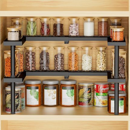 Spice Rack Organizer for Cabinet, 2 Tiers Expandable & Stackable Metal Seasoning Organizer, Premium Spice Organization for Cabinet In Home Organization Spice Rack Organizer for Cabinet, 2 Tiers Expandable & Stackable Metal Seasoning Organizer, Premium Spice Organization for Cabinet In Home Organization