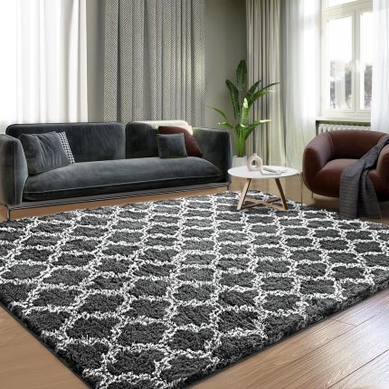Shag Area Rug 5×7 Feet Extra Soft Rugs for Living Room, High Pile Indoor Carpet for Bedroom, Playroom, Nursery, Home Decor, Geometric, Dark Grey/White Shag Area Rug 5×7 Feet Extra Soft Rugs for Living Room, High Pile Indoor Carpet for Bedroom, Playroom, Nursery, Home Decor, Geometric, Dark Grey/White