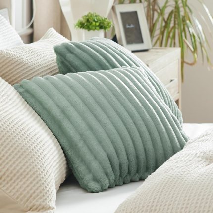 Bedsure Sage Green Throw Pillow Covers 18×18 Set of 2, Soft Decorative Fluffy Striped Spring Sofa Pillow Covers, Home Decor for Living Room Couch Bed Bedsure Sage Green Throw Pillow Covers 18×18 Set of 2, Soft Decorative Fluffy Striped Spring Sofa Pillow Covers, Home Decor for Living Room Couch Bed
