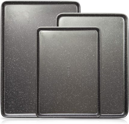 BINO Bakeware Nonstick Cookie Sheet Baking Tray Set 3-Piece – Speckled Gunmetal | NonStick Baking Pans Set | Carbon Steel Tray Bakeware Sets | Oven Safe Baking Set | Cookie Sheet Pans | Food-Safe Tray BINO Bakeware Nonstick Cookie Sheet Baking Tray Set 3-Piece – Speckled Gunmetal | NonStick Baking Pans Set | Carbon Steel Tray Bakeware Sets | Oven Safe Baking Set | Cookie Sheet Pans | Food-Safe Tray