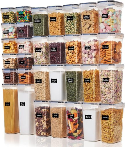 Vtopmart 32pcs Airtight Food Storage Containers Set, BPA Free Plastic Kitchen and Pantry Organization Canisters with Lids for Cereal, Dry Food, Flour and Sugar, Includes 32 Labels Vtopmart 32pcs Airtight Food Storage Containers Set, BPA Free Plastic Kitchen and Pantry Organization Canisters with Lids for Cereal, Dry Food, Flour and Sugar, Includes 32 Labels