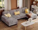 Furmax Sectional Couches for Living Room, U-Shaped Sofa Couch with Linen Fabric, 4 Seat Sofa Set with Double Chaise for Apartment (Fabric, Grey) Furmax Sectional Couches for Living Room, U-Shaped Sofa Couch with Linen Fabric, 4 Seat Sofa Set with Double Chaise for Apartment (Fabric, Grey)