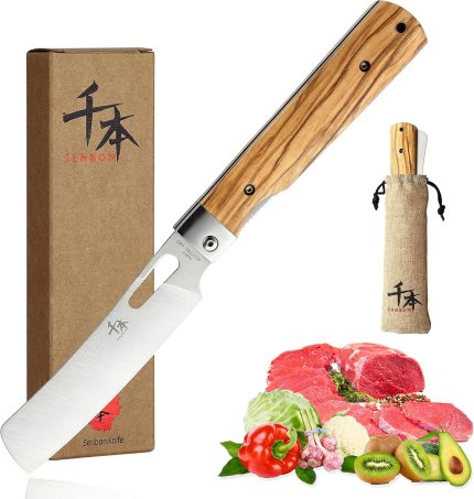 SENBON 440A stainless steel Ultra sharp pocket folding Chef knife peeling utility knife fruit knife Natural Olive Handle Camping BBQ trip Outdoor Portable kitchen knife SENBON 440A stainless steel Ultra sharp pocket folding Chef knife peeling utility knife fruit knife Natural Olive Handle Camping BBQ trip Outdoor Portable kitchen knife