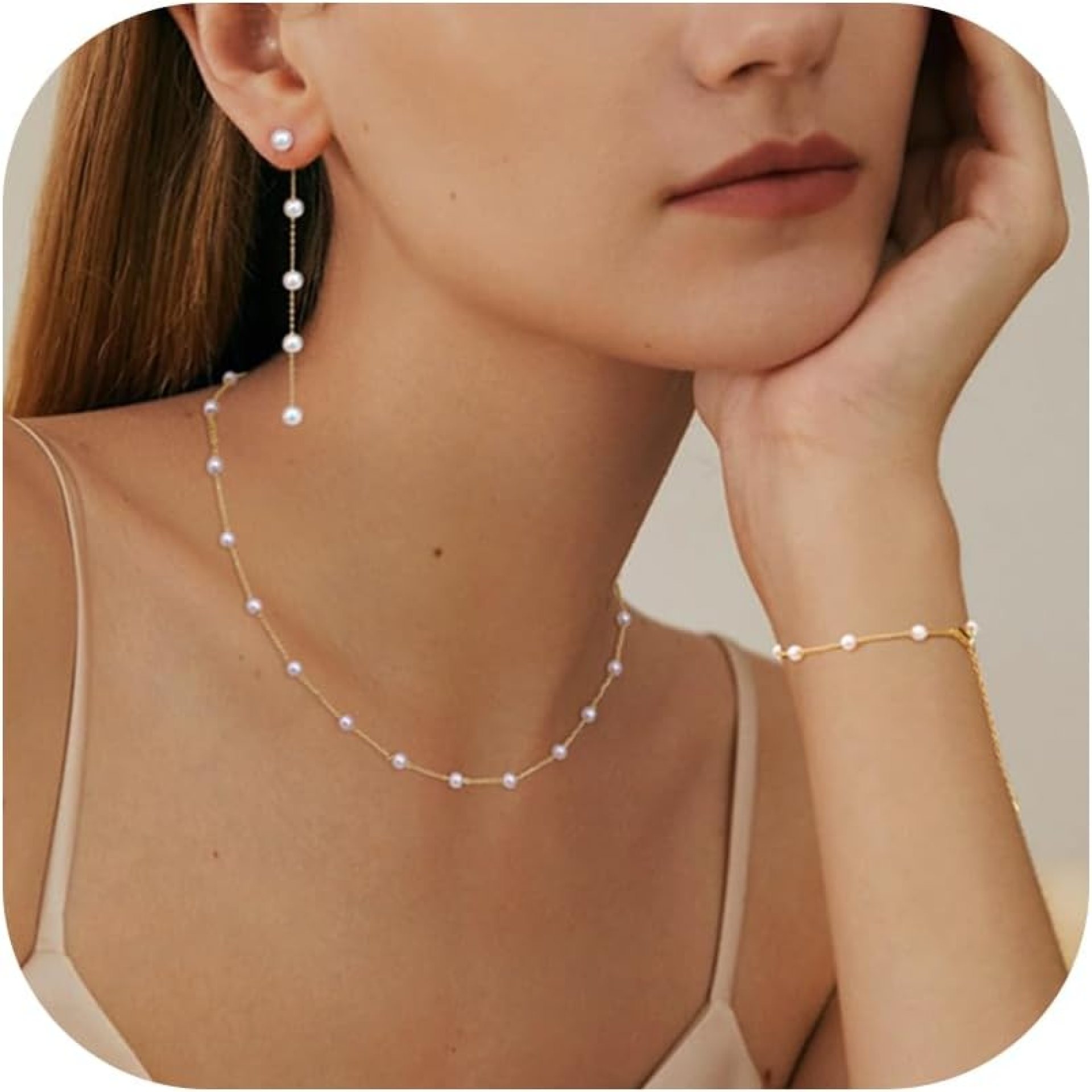 FUNRUN JEWELRY 14K Gold Plated Pearl Necklace Set for Women – Adjustable Choker, Bracelet, Drop Earrings – Dainty Wedding Jewelry FUNRUN JEWELRY 14K Gold Plated Pearl Necklace Set for Women – Adjustable Choker, Bracelet, Drop Earrings – Dainty Wedding Jewelry