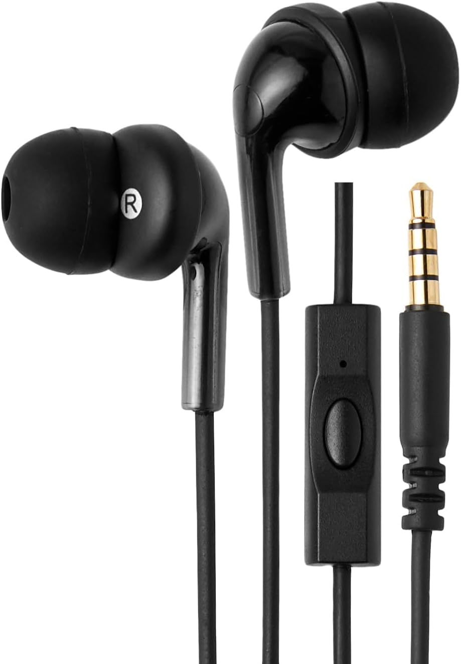 Amazon Basics 3.5mm Jack Wired Earbuds with Microphone, In Ear Headphones, 4.2 ft long cable, S/M/L Ear Tips, Black Amazon Basics 3.5mm Jack Wired Earbuds with Microphone, In Ear Headphones, 4.2 ft long cable, S/M/L Ear Tips, Black