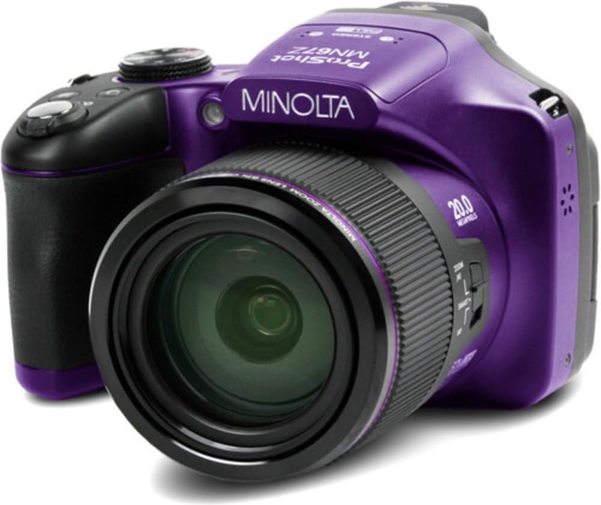 Minolta Pro Shot 20 Mega Pixel HD Digital Camera with 67x Optical Zoom, Full 1080p HD Video & 16GB SD Card (Purple) Minolta Pro Shot 20 Mega Pixel HD Digital Camera with 67x Optical Zoom, Full 1080p HD Video & 16GB SD Card (Purple)