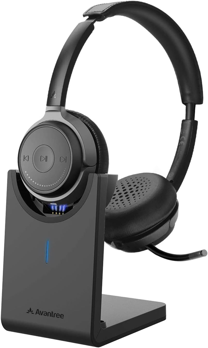 Avantree Alto Clair aptX HD Bluetooth 5.0 Headset with Microphone, Mute Function, Clear Talking, Hi-Fi Music, Low Latency, Wireless Headphones with Charging Base for Computer, PC, Laptop, Skype, TV Avantree Alto Clair aptX HD Bluetooth 5.0 Headset with Microphone, Mute Function, Clear Talking, Hi-Fi Music, Low Latency, Wireless Headphones with Charging Base for Computer, PC, Laptop, Skype, TV