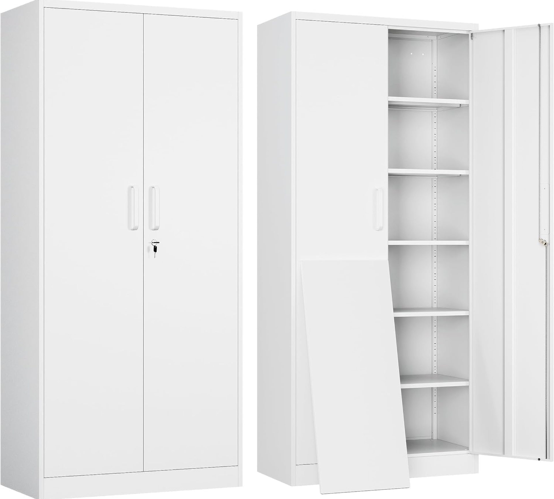 Yizosh Metal Garage Storage Cabinet with 2 Doors and 5 Adjustable Shelves – 71″ Steel Lockable File Cabinet,Locking Tool Cabinets for Office,Home,Garage,Gym,School (White) Yizosh Metal Garage Storage Cabinet with 2 Doors and 5 Adjustable Shelves – 71″ Steel Lockable File Cabinet,Locking Tool Cabinets for Office,Home,Garage,Gym,School (White)