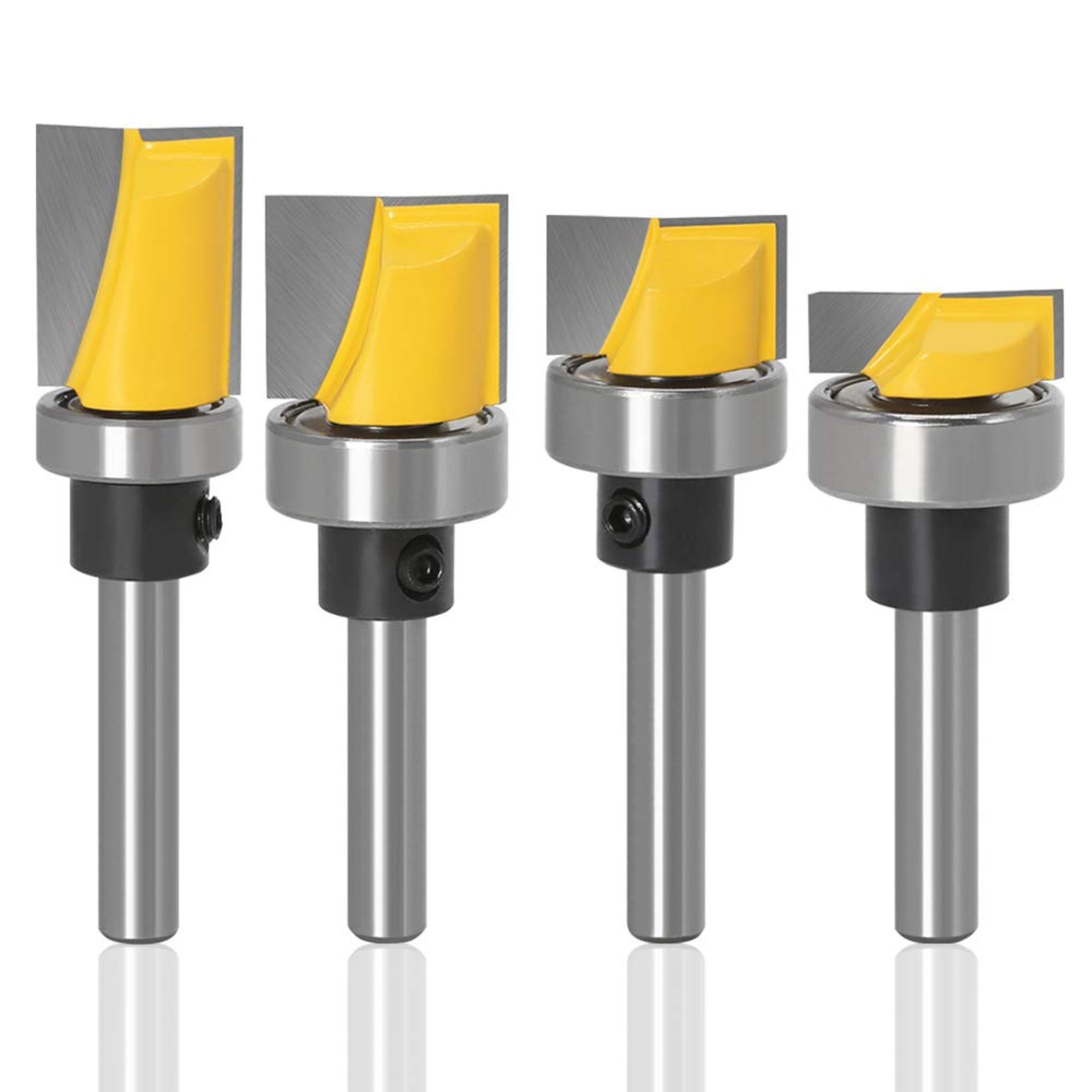 Yakamoz 4Pcs 1/4 Inch Shank Hinge Mortising Flush Trim Template Router Bit Set with Ball Bearing Carbide Tipped Router Bits Wood Milling Cutter Tool Yakamoz 4Pcs 1/4 Inch Shank Hinge Mortising Flush Trim Template Router Bit Set with Ball Bearing Carbide Tipped Router Bits Wood Milling Cutter Tool