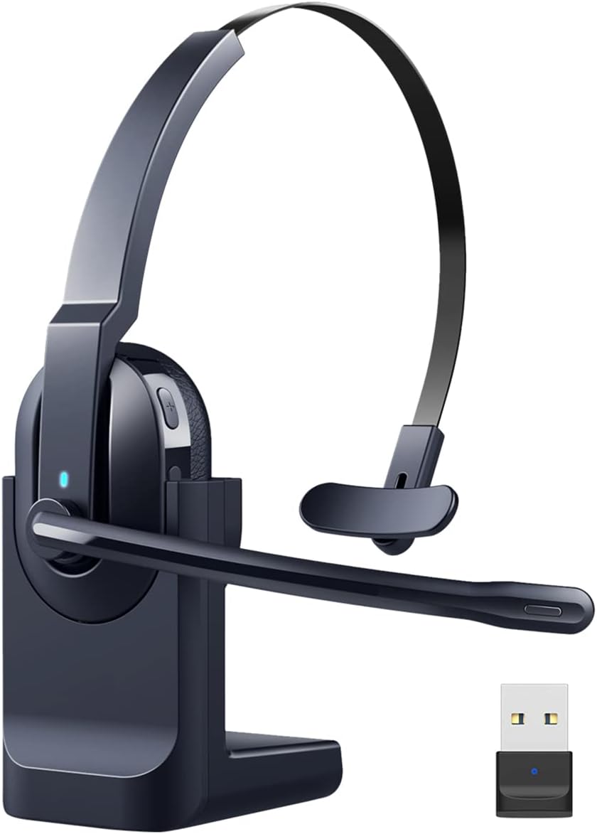 HUAKUA Bluetooth Headset with Microphone, AI Noise Cancelling Wireless Headset with Mute Button 50 Hrs Talk Time, on-Ear Headphones Trucker Headset for Computer PC Tablet Cell Phones Office Home Blue HUAKUA Bluetooth Headset with Microphone, AI Noise Cancelling Wireless Headset with Mute Button 50 Hrs Talk Time, on-Ear Headphones Trucker Headset for Computer PC Tablet Cell Phones Office Home Blue