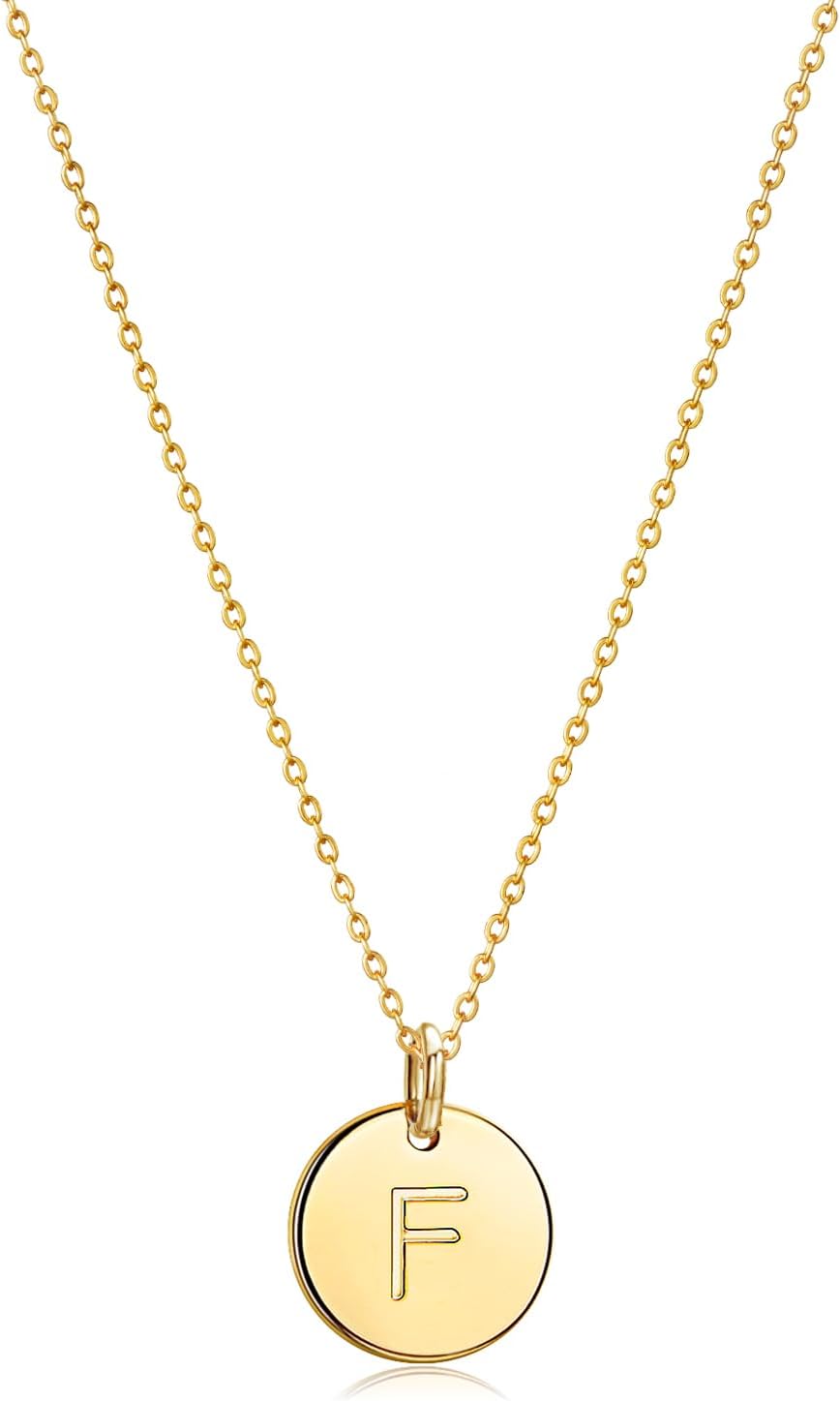 Bemoly Initial Necklace for Women Round 11MM Coin Disc Double Side Engraved Letter A-Z Hammered Pendant 14K Gold Plated Personalized Alphabet Birthday Jewelry 17.5″ Bemoly Initial Necklace for Women Round 11MM Coin Disc Double Side Engraved Letter A-Z Hammered Pendant 14K Gold Plated Personalized Alphabet Birthday Jewelry 17.5″