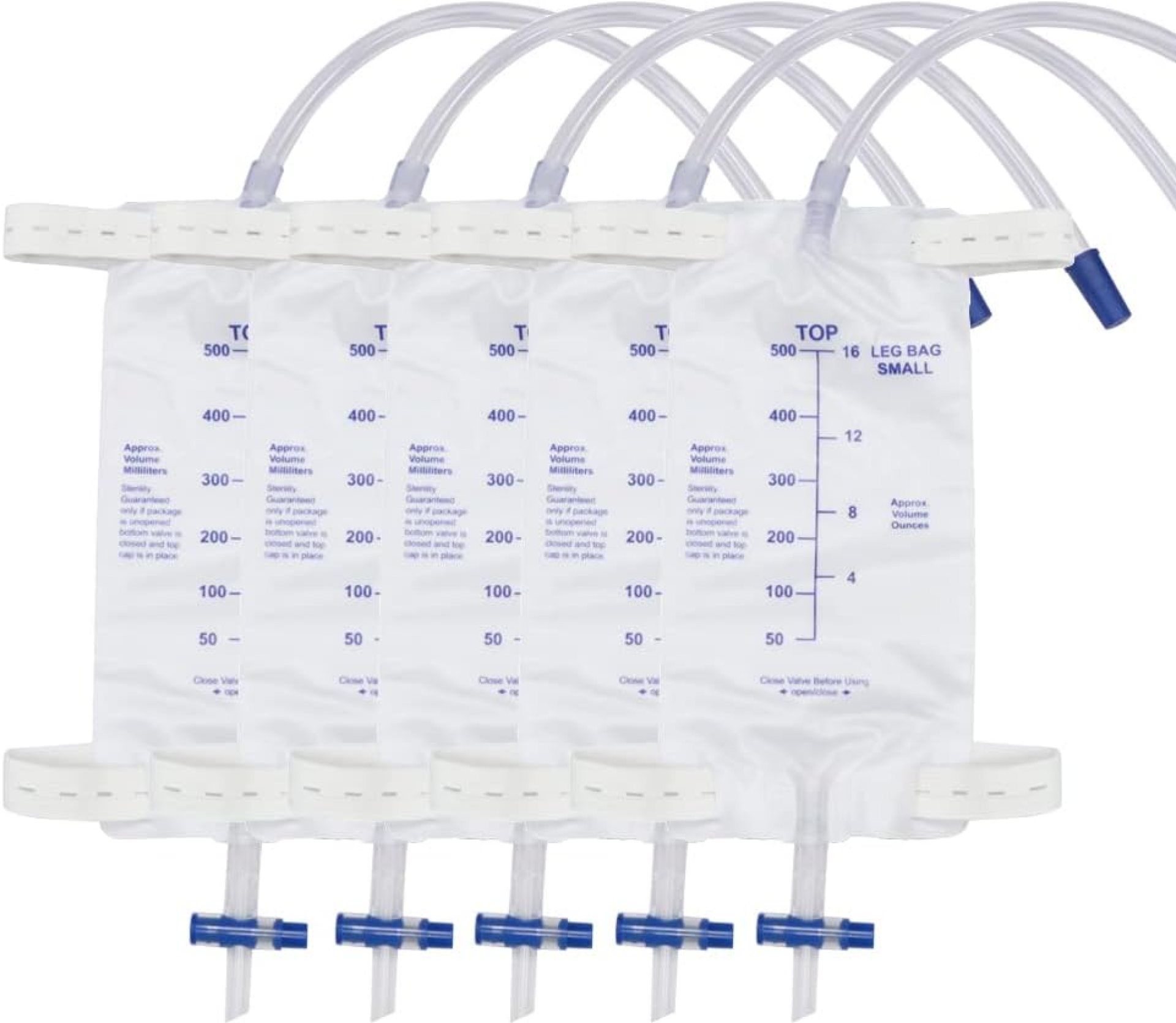 5 Pack 500ml Leg Bag Urinary Drainage Bag, Urine Collection Bag Drain Bag with 2 Straps, Anti-Reflux Valve 5 Pack 500ml Leg Bag Urinary Drainage Bag, Urine Collection Bag Drain Bag with 2 Straps, Anti-Reflux Valve