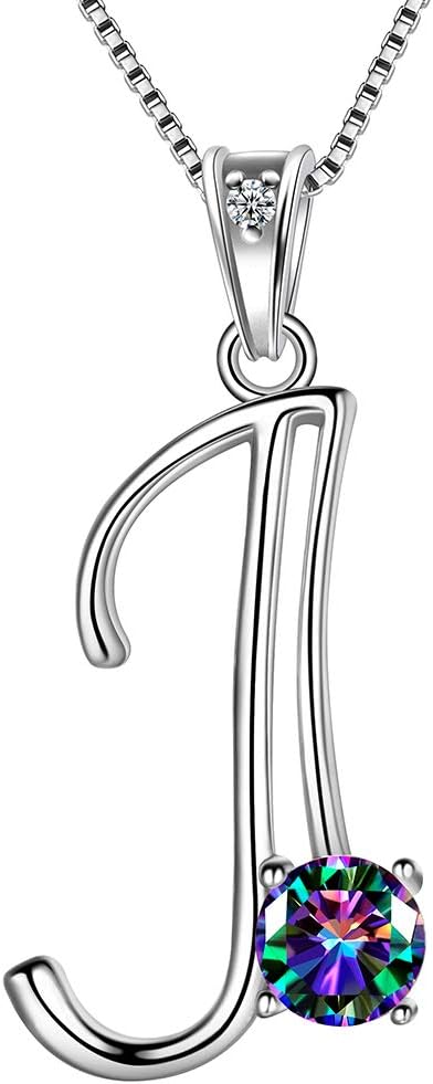 Aurora Tears 925 Sterling Silver Initial 26 Letter Customized Birthstone Necklace Women Crystal Mystic Rainbow Topaz Pendant Personalized Name Birthday Jewelry Aurora Tears 925 Sterling Silver Initial 26 Letter Customized Birthstone Necklace Women Crystal Mystic Rainbow Topaz Pendant Personalized Name Birthday Jewelry