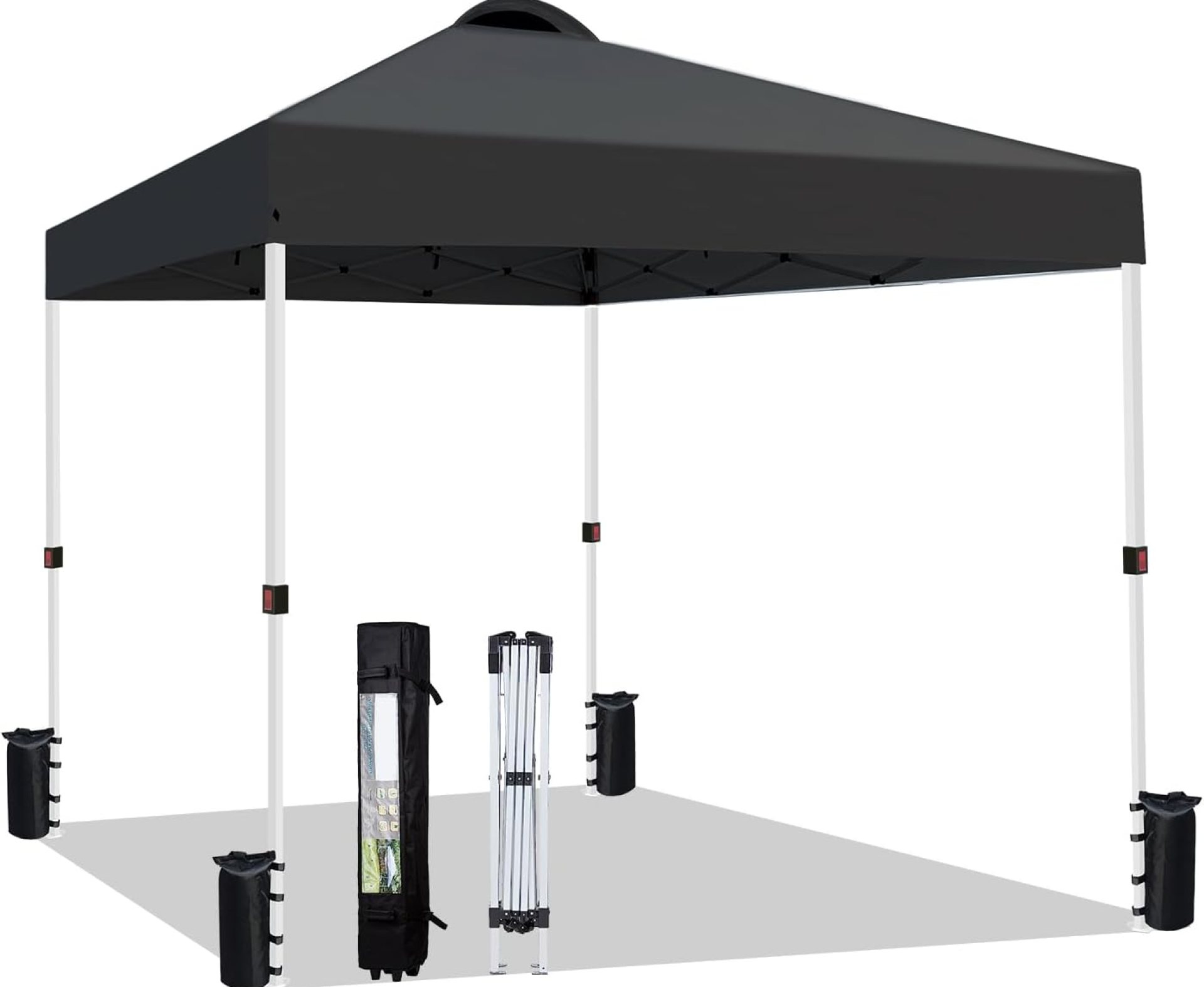 10×10 Heavy Duty Pop up Commercial Canopy Tent Instant Sun Shelter with Roller Bag, Bonus 8 Stakes and 4 Ropes, Black 10×10 Heavy Duty Pop up Commercial Canopy Tent Instant Sun Shelter with Roller Bag, Bonus 8 Stakes and 4 Ropes, Black