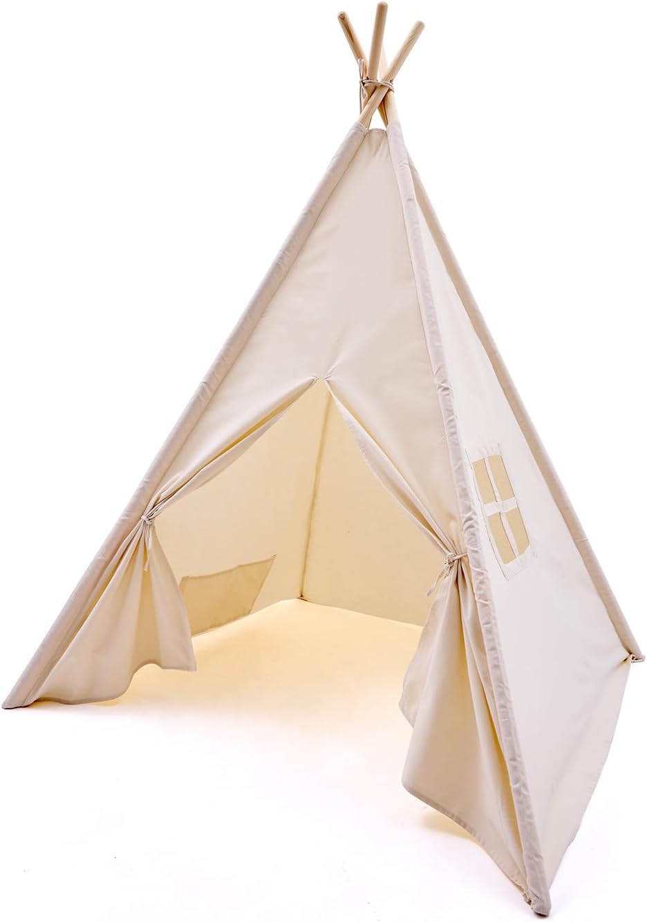 Kids Play Teepee Tent with Carry Bag 43 x 43 x 63 Inch, Natural Cotton Canvas + Pine Wood Frame Kids Play Teepee Tent with Carry Bag 43 x 43 x 63 Inch, Natural Cotton Canvas + Pine Wood Frame