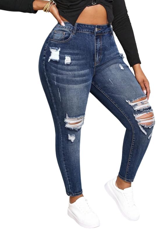 ALLABREVE Womens Plus Size Skinny Jeans Stretchy High Waisted Ankle Jean Ripped Slim Fit Washed Denim Distressed Tight Jean ALLABREVE Womens Plus Size Skinny Jeans Stretchy High Waisted Ankle Jean Ripped Slim Fit Washed Denim Distressed Tight Jean
