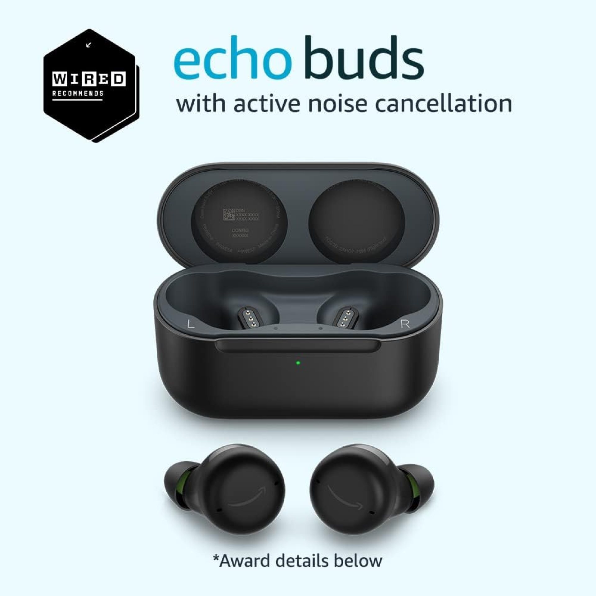 Amazon Echo Buds with Active Noise Cancellation (newest model), Wired charging case, Black Amazon Echo Buds with Active Noise Cancellation (newest model), Wired charging case, Black
