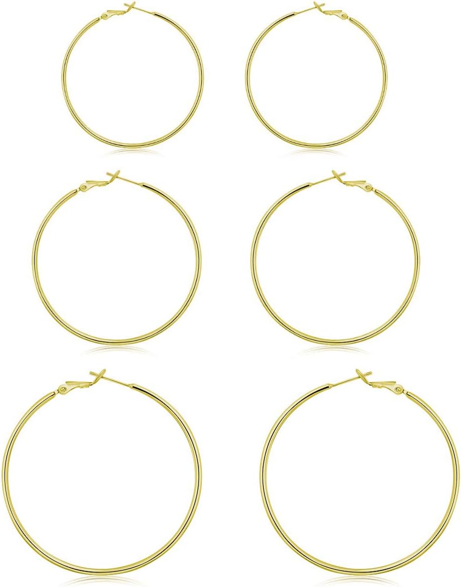 3 Pairs Sterling Silver Hoop Earrings, 14K White Gold Plated Big Hoop Earrings Set for Women 40 50 60MM 3 Pairs Sterling Silver Hoop Earrings, 14K White Gold Plated Big Hoop Earrings Set for Women 40 50 60MM