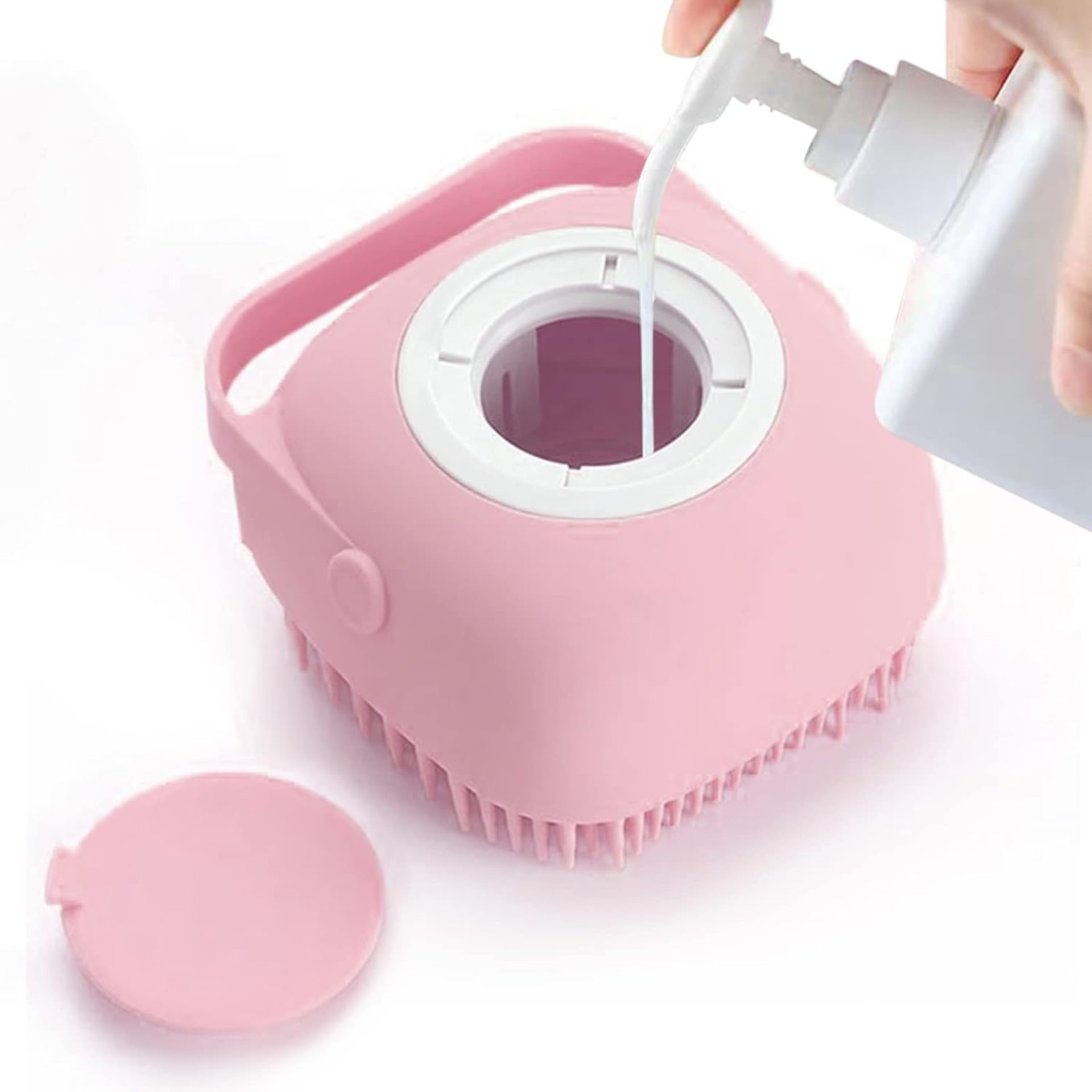 ELEGX Pet Grooming Bath Massage Brush with Soap and Shampoo Dispenser Soft Silicone Bristle for Long Short Haired Dogs Cats Shower (Pink) ELEGX Pet Grooming Bath Massage Brush with Soap and Shampoo Dispenser Soft Silicone Bristle for Long Short Haired Dogs Cats Shower (Pink)