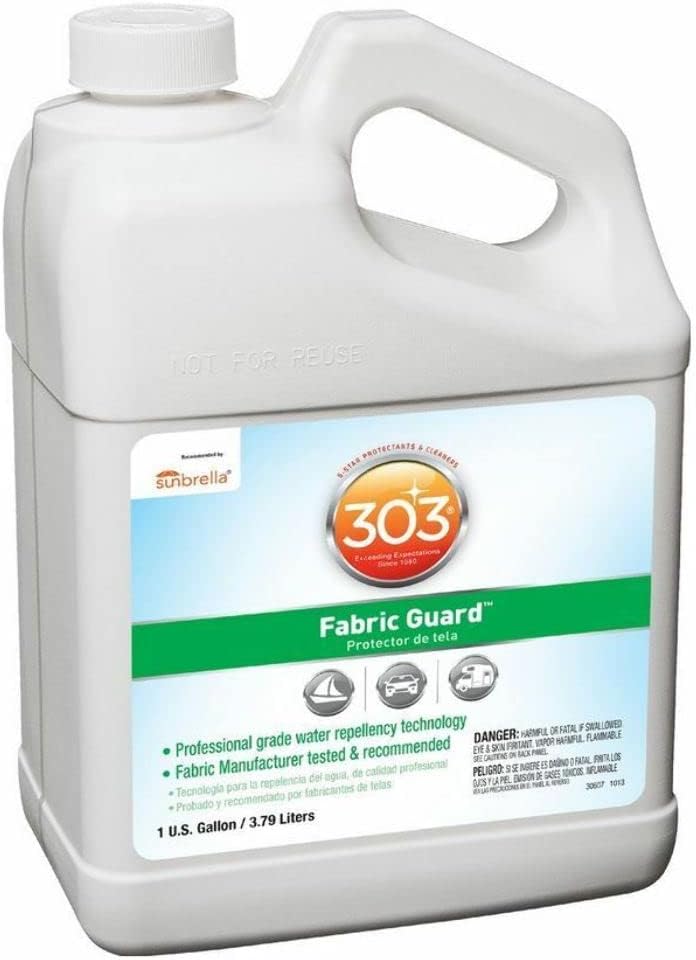 303 Products Fabric Guard – For Outdoor Fabrics – Restores Water Repellency To Factory New Levels – Repels Moisture And Stains – Manufacturer Recommended – Safe For All Fabrics, 128 fl. oz. (30607) 303 Products Fabric Guard – For Outdoor Fabrics – Restores Water Repellency To Factory New Levels – Repels Moisture And Stains – Manufacturer Recommended – Safe For All Fabrics, 128 fl. oz. (30607)