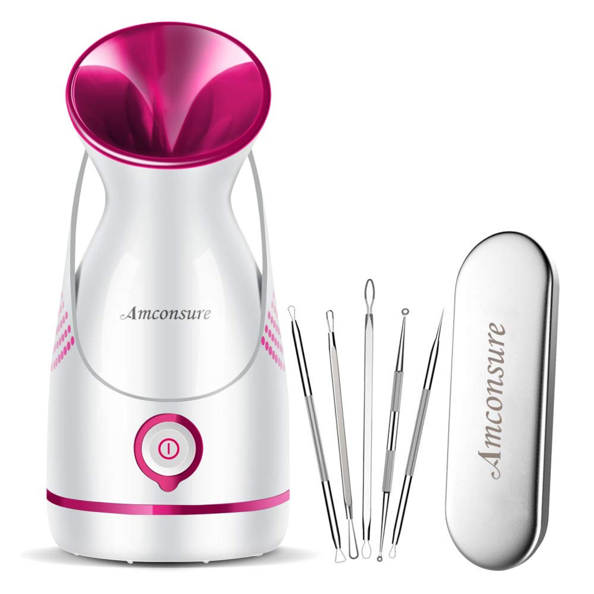 Amconsure Facial Steamer – Nano Ionic Face Steamer Warm Mist Steamer for Home Sauna SPA, Humidifier for Face Steamer for Deep Cleaning Unclogs Pores Sinuses – Bonus 5 Piece Stainless Steel Skin Kit Amconsure Facial Steamer – Nano Ionic Face Steamer Warm Mist Steamer for Home Sauna SPA, Humidifier for Face Steamer for Deep Cleaning Unclogs Pores Sinuses – Bonus 5 Piece Stainless Steel Skin Kit