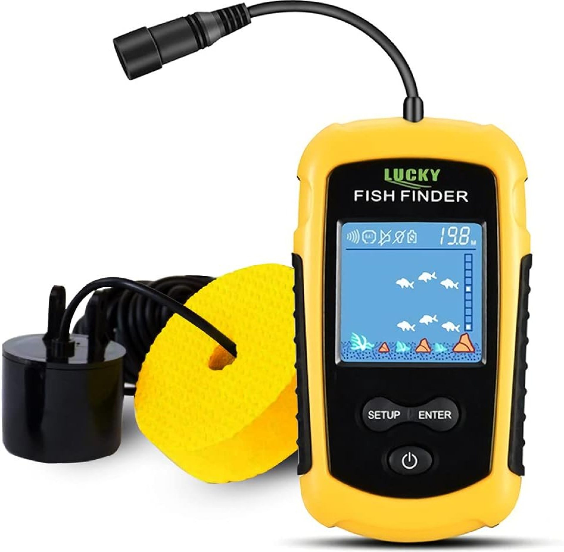 LUCKY Kayak Portable Fish Depth Finder Water Handheld Fish Finder Sonar Castable Kayak Boat Fishfinder Transducer Fishing LCD Display FFC1108 LUCKY Kayak Portable Fish Depth Finder Water Handheld Fish Finder Sonar Castable Kayak Boat Fishfinder Transducer Fishing LCD Display FFC1108
