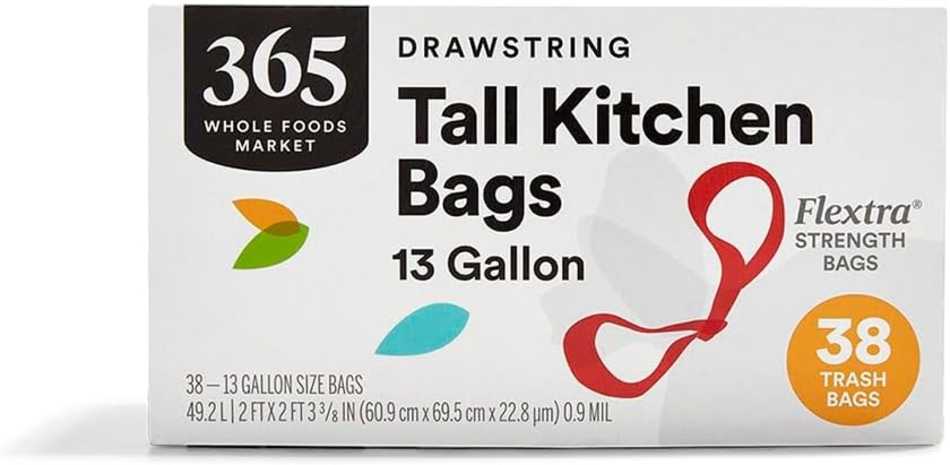 365 by Whole Foods Market, Bag Kitchen Tall Drawstring Flextra 13Gl 38Count, 38 Count 365 by Whole Foods Market, Bag Kitchen Tall Drawstring Flextra 13Gl 38Count, 38 Count