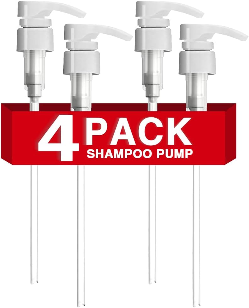 4-Pack Shampoo Pump for Liter 33.8 oz Shampoo and Conditioner, Pump Dispenser Fits Most Salon Brand Bottles with 1-inch Wide Opening, White Replacement Pump for Hair Products, Body Wash, Lotion, Gel 4-Pack Shampoo Pump for Liter 33.8 oz Shampoo and Conditioner, Pump Dispenser Fits Most Salon Brand Bottles with 1-inch Wide Opening, White Replacement Pump for Hair Products, Body Wash, Lotion, Gel