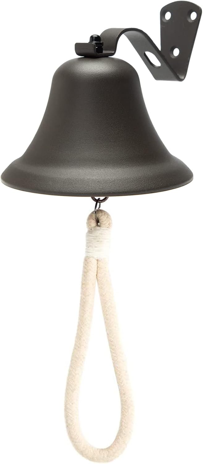 Black Hanging Dinner Bell with Outdoor Mount, Indoor Use, Nautical/Door/Church Design, Rope Included Black Hanging Dinner Bell with Outdoor Mount, Indoor Use, Nautical/Door/Church Design, Rope Included