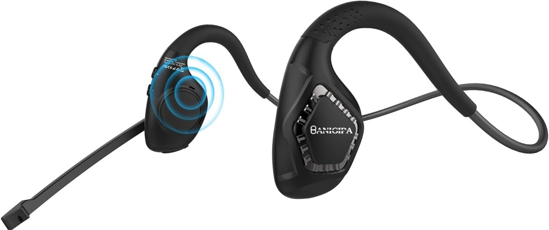 BANIGIPA Open Ear Headphones, Air Conduction Bluetooth Headset, Wireless Earphones Stereo w/Noise-Canceling Boom Microphone, 10 Hrs Playtime, Light and Comfortable for Cell Phone Sport Office Driving BANIGIPA Open Ear Headphones, Air Conduction Bluetooth Headset, Wireless Earphones Stereo w/Noise-Canceling Boom Microphone, 10 Hrs Playtime, Light and Comfortable for Cell Phone Sport Office Driving
