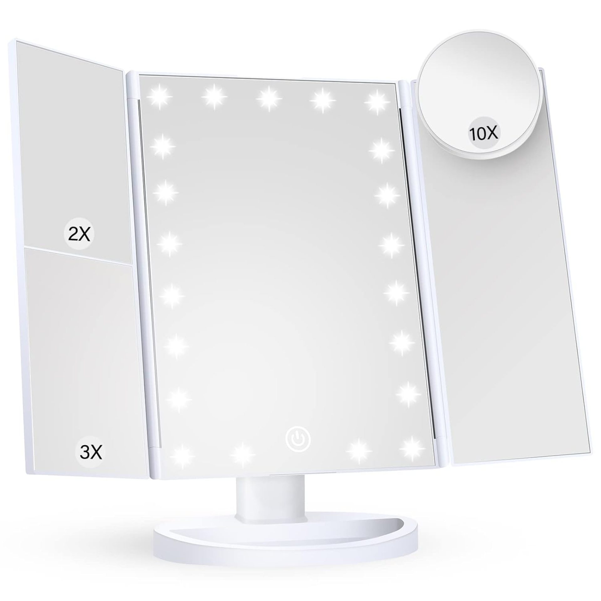 HUONUL Makeup Mirror Vanity Mirror with Lights, 2X 3X 10X Magnification, Lighted Makeup Mirror, Touch Control, Trifold Makeup Mirror, Dual Power Supply, Portable LED Makeup Mirror, Women Gift (White) HUONUL Makeup Mirror Vanity Mirror with Lights, 2X 3X 10X Magnification, Lighted Makeup Mirror, Touch Control, Trifold Makeup Mirror, Dual Power Supply, Portable LED Makeup Mirror, Women Gift (White)