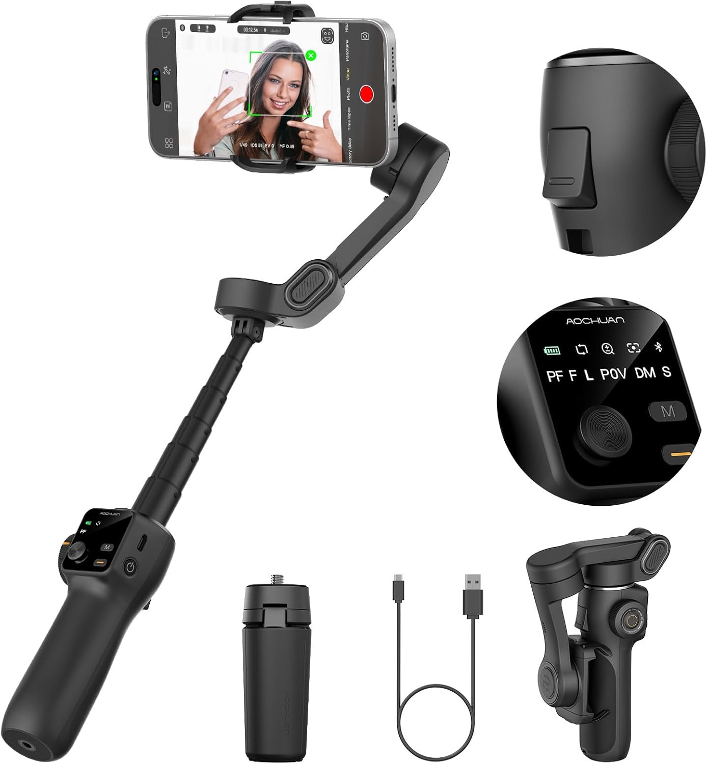 3-axis Gimbal Stabilizer w/Built-in 7.8′ Extension Rod, Vlogging Phone Gimbal w/AI Tracking, Portable Smartphone Holder for iPhone w/Full-Screen OLED Display, Trigger Button Smart V8(Black) 3-axis Gimbal Stabilizer w/Built-in 7.8′ Extension Rod, Vlogging Phone Gimbal w/AI Tracking, Portable Smartphone Holder for iPhone w/Full-Screen OLED Display, Trigger Button Smart V8(Black)